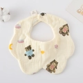 Soft cotton gauze petal bib for newborns with teddy bear and moon patterns - Gauze Flower Scarf - Cloud Bear