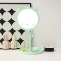 Miroir de maquillage LED vert clair avec oreilles de chat, base de rangement et porte-bijoux - Vert
