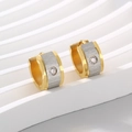 Orecchini a cerchio bicolore in oro 18k e acciaio spazzolato con cristallo trasparente - Oro Argento Bicolore Spazzolato con Zirconia (KE112990-XY)