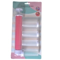 Manual cake airbrush pump in pink and white with four clear graduated storage tubes - Rose Red