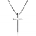 Collar con colgante de cruz plateada minimalista en acero de titanio pulido para hombre - Plateado (Estilo Medio)