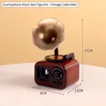 Detail view of retro gramophone music box showing vintage horn and dimensions 17x9x9.5cm - Gramophone Clockwork Music Box