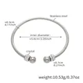 Silver stainless steel open bangle with snake chain texture and crystal accents - Z012-Snake Texture with Ball / Steel