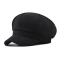 Detailed texture of black corduroy newsboy cap showing vertical ribbed fabric and soft finish - Adjustable / Black