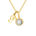 Collier doré en acier inoxydable avec breloque cœur et pendentif cristal transparent - Lettre E / Or