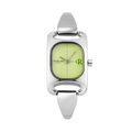 Elegant silver square watch with a vibrant green dial and polished metal strap for women - Silver Case Green Dial