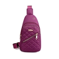 Purple nylon chest bag with quilted diamond pattern and adjustable shoulder strap - Style 1 Purple