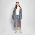 Thickened gray semi-transparent EVA hooded raincoat with white buttons for outdoor travel - Open Top / Gray