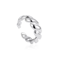 Polished silver twisted knot open ring with dual-layer texture and metallic finish - Twist Open Silver (T318)