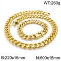 Conjunto de collar y pulsera de cadena cubana dorada de 15mm para hombre estilo hip hop - 15mm De Ancho - 71cm De Largo / Dorado