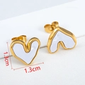 French style heart stud earrings in gold-plated steel with white mother of pearl finish - Heart Stud Earrings / 2 Pcs Per Pair