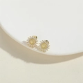 Virgin Mary gold earrings with marquise cut zircon stones in a sunburst design - Gold - Sunflower Shape
