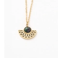 Collier bohème en acier inoxydable doré avec pendentif éventail et pierre naturelle verte - Éventail Vert