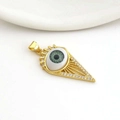 Macro shot of 18k gold plated evil eye pendant with green stone and white zircons - 07-Triangle Green Eye With Rhinestone