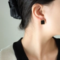 Rose gold square stud earrings with black acrylic inlay and Roman numerals - Rose Gold