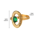 Adjustable golden ring with emerald-like green stone and textured oval hammered finish - Hollow Oval (JZ7196)