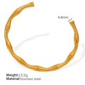 Brazalete abierto de acero dorado estilo bambú, peso 13,2g con ancho detalle 4,8mm - Pulsera Dorada Ajustable SZ58
