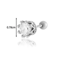 Silver titanium steel screw back stud earring with 0.78cm clear round gemstone inlay - Large Crown Zircon Style (AMY2-5#银)