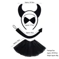 All-black Halloween devil costume set with horn headband bowtie tail and mesh tutu skirt - Black Devil Horn 3-Piece Set + Black Tutu