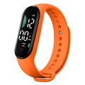 Digital sport watch with vibrant orange silicone strap and black fitness screen - Orange
