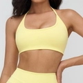 Soutien-gorge de sport dos nu jaune clair avec encolure carrée en maille extensible - M / Hauts / Jaune Oie