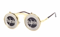 Close-up of steampunk flip-up sunglasses with metal frame and镂空 funk lettering detail - Gold Frame Clock Gear Style