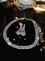 Luxury silver flower jewelry set with sparkling rhinestones necklace and earrings - Pave Floral Style (DTN14026861S)