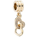 Golden double heart charm with sparkling crystals for beaded bracelet jewelry - 017-Intertwined Hearts