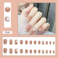 French nude press-on nails set with elegant white camellia rose and pearl accents - French Pearl Style (Z585) / Glue Type