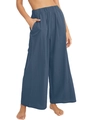 Women's loose cotton linen high-waist wide-leg pants in a stylish grey-blue finish - S / Blue