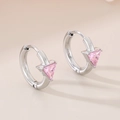 Detail of silver hoop earrings with pink triangle zircon in 18K vacuum plating - Steel Pink (KE116271-GC)