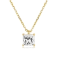 Minimalist gold necklace with a square princess-cut clear gemstone pendant on a fine link chain - Square / Gold
