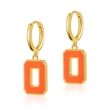 Vintage 18K gold plated hollow square earrings with vibrant orange enamel drip oil finish - Orange Rectangular Hollow Pendant (KE0742-2)