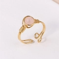 Handmade gold wire-wrapped open ring featuring a smooth round pink crystal quartz bead - Pink (Rose Quartz)