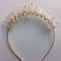 Handmade golden headband featuring natural raw white crystal quartz prisms in bohemian style - White + Gold Wire Gold Headband 1