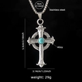 Hip-hop vintage stainless steel necklace with Celtic cross pendant and turquoise gemstone - Cross No. 2 + Steel Chain