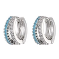Silver hoop earrings with sparkling white zircons and turquoise stones in a pair - Turquoise Pave Style (N-426)