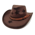 Retro gradient brown wool fedora hat with star patterns and a classic metal buckle - M(56-58cm) / Coffee