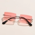 Fashion rimless rectangular sunglasses with pink orange gradient lenses and silver metal frame - Silver Frame Gradient Wine Red