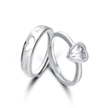 Zilveren koppelringen set met hartvormige zirkonia en endless love gravure - Endless Love Hart Zirkoon