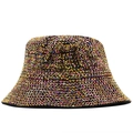 Handmade striped wool fedora hat with sparkling rhinestones and colorful metallic shine - Magic Color Gold Orange Full Rhinestone Style (JXF-48604)