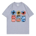 Heather grey oversized T-shirt with God Blessed America sunflower print graphics - Gray