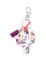Wooden cactus keychain featuring colorful floral patterns and a purple yarn tassel detail - Colorful Floral Pattern Cactus/Purple Tassel
