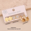 Three-piece stainless steel earring set with gold clover, rhinestone studs and hoops - Ginkgo Leaf & Diamond (7#)