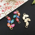 Three-piece set of leaf-shaped gold alloy evil eye enamel connectors for DIY jewelry - KC Gold Evil Eye 12x25mm
