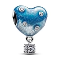 Romantische herzförmige blaue Glitzerperle mit klaren Kristallen in Sterlingsilber - Blau Glitzer Edelstein Herz Anhänger (027)