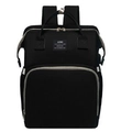 Multifunctional black diaper backpack with beige zippers and large capacity design - Black