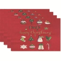 Set of 4 red Christmas placemats with snowman, trees and Happy Christmas Dad greeting - Style 30