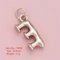 Vintage silver alloy letter E pendant with textured finish and circular clasp 24x8mm - Silver Letter E Pendant