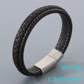 Bracelet pour homme en cuir tressé marron foncé avec fermoir magnétique et couture blanche - Cuir Marron Fermoir en Acier (KB205357-JR)
